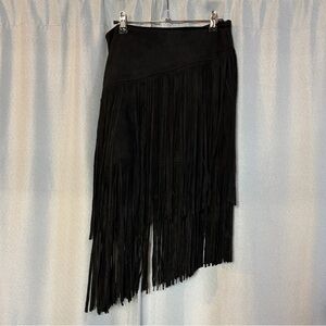DO+BE Black Fringe Asymmetrical Skirt | Statement Festival Chic